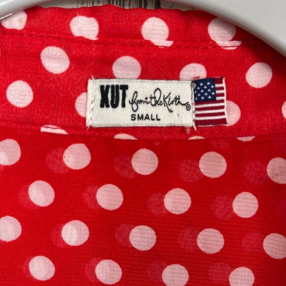 Kut From the Kloth polka dot blouse button up red white size small officewear - Picture 2 of 8